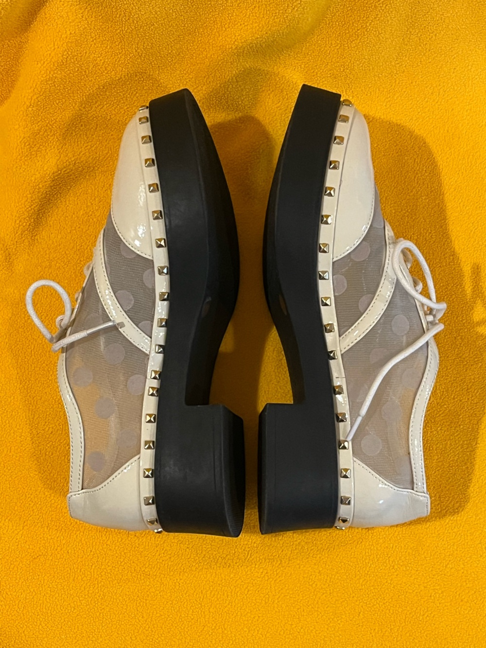 Jessica Simpson Chryse Polka Dot Flock Mesh & faux leather chunky oxfords. 6 - Picture 8 of 12